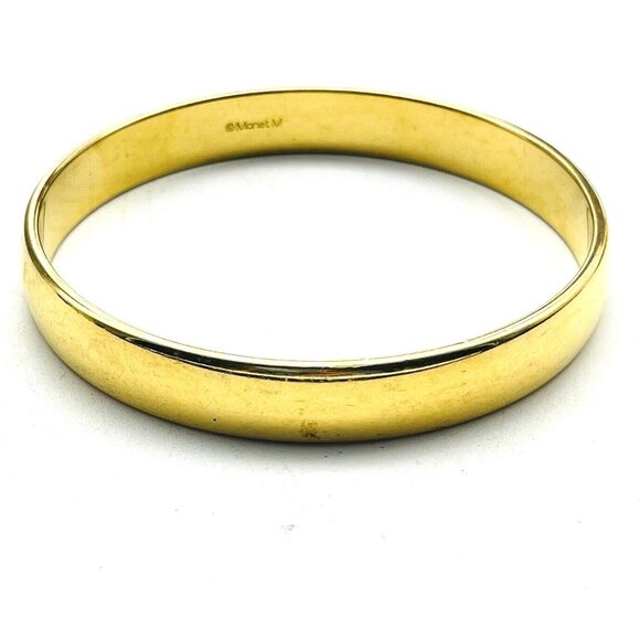 MONET Gold Tone Bangle Bracelet Classic Vintage Jewelry Signed Bangle Minimalist - Picture 1 of 7